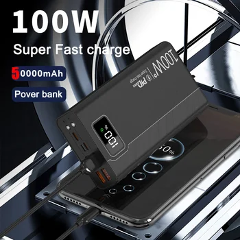 50000mAh 100W Powerbank с Цифровым Дисплеем Сверхбольшой Емкости PD20W Двусторонняя Сверхбыстрая Зарядка Huawei Samsung Портативный Powerbank