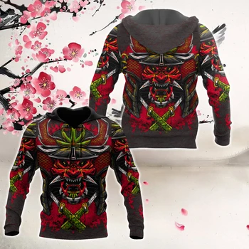 Осенняя мода, ретро толстовки прекрасное самурайское тату 3D печатных толстовки унисекс на молнии пуловер повседневная Харадзюку уличная DW0400