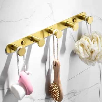 Золотой настенный крючок для ванной комнаты 304, неперфорированная вешалка для полотенец, крючок для хранения одежды