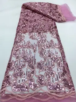Новейшая африканская шифоновая кружевная ткань, высококачественная вышивка блестками, Французская нигерийская кружевная ткань 5 ярдов для свадебной вечеринки