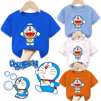 Летние футболки Doraemon, детская одежда с короткими рукавами, топы с героями мультфильмов, хлопковые футболки для мальчиков и девочек, милые пуловеры, подарок на день рождения