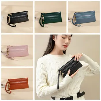 Однотонный кошелек с двумя застежками-молниями, большой емкости, с несколькими карманами, с рисунком личи, длинный кошелек, сумка для хранения покупок в Корейском стиле