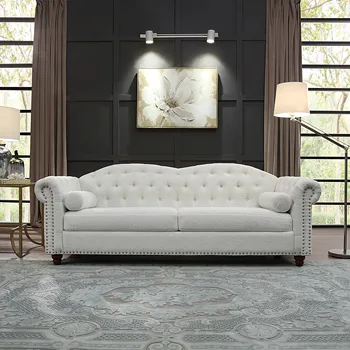 Классический Традиционный диван для гостиной с обивкой из высокотехнологичной ткани Chesterfield Диван из Тафтинговой ткани Большой-Белый