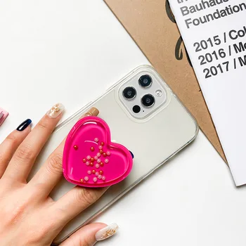 Держатели для пальцев в форме сердца для телефона, универсальная розетка, расширяющиеся подставки Griptok, Жидкий Корейский Розовый Зыбучий песок Love