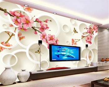 Beibehang Пользовательские 3D обои Украшение дома Гостиная 3D Цветок персика Круг ТВ Фон фрески обои для стен 3 d