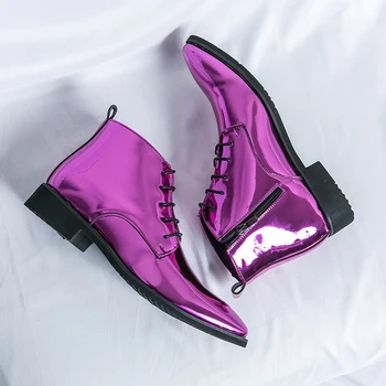 Популярные мужские вечерние модельные туфли черного фиолетового цвета, официальные оксфордские туфли, мужские брендовые модные свадебные туфли для жениха на молнии