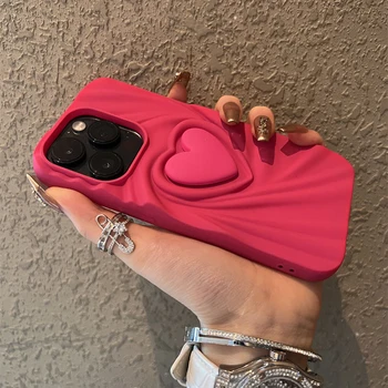 Модный Милый INS Раффлед 3D Love Heart Силиконовый Чехол Для Телефона iPhone 11 12 13 14 15 Pro Max Противоударный Однотонный Задний Чехол