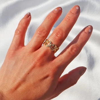 Модное женское кольцо из нержавеющей стали, Золотое полое кольцо со смайликом, регулируемое на палец, Модные украшения для вечеринок, Геометрическое эстетическое Открытое кольцо