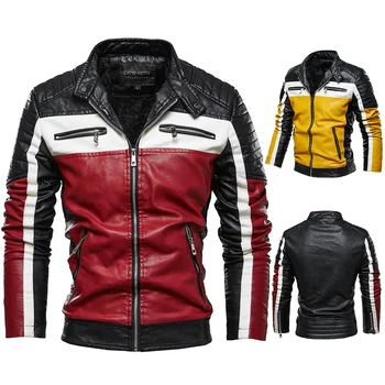 Мужская кожаная куртка в тон модному мотоциклетному костюму, новая плюшевая куртка от бренда Men's Fashion