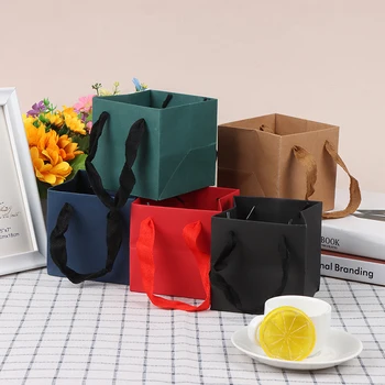 Квадратный Портативный Крафт-бумажный пакет Сумка для упаковки цветов На День Рождения, Свадебный Подарочный пакет