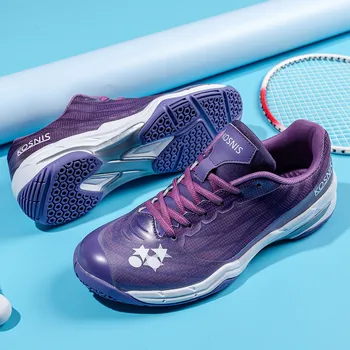 Фиолетовая высококачественная женская спортивная обувь для бадминтона, нескользящая волейбольная обувь Унисекс, Удобные легкие мужские теннисные кроссовки