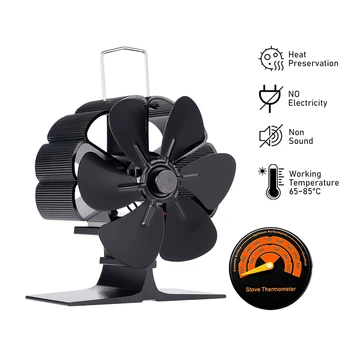 6-лопастный Мини-черный каминный вентилятор Тепловой мощности, Экологичная бесшумная дровяная горелка, Зимний дом, Эффективный вентилятор для печки с распределением тепла