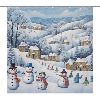 Зимняя страна чудес, восхитительная занавеска для душа в виде снеговика для праздничного блаженства с крючками из 12 шт.
