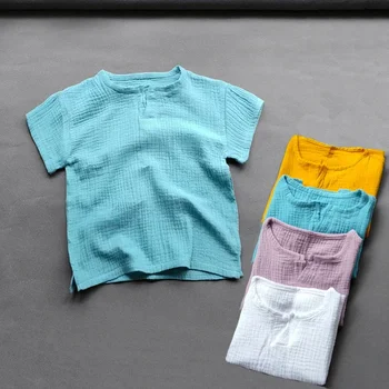 Детская хлопковая футболка, Летние льняные топы для девочек и мальчиков, Детская одежда, Футболка, Рубашка с коротким рукавом для маленьких девочек