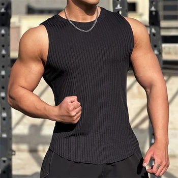 2023 новый фитнес-мужской полосатый топ для тренажерного зала, мужская рубашка без рукавов для фитнеса, Мужской Эластичный спортивный жилет, мужская майка для тренажерных залов, одежда для тренировок