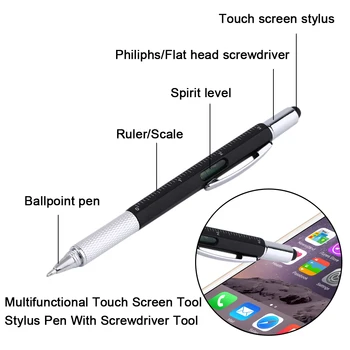 Многофункциональный инструмент для сенсорного экрана 6 В 1, стилус, шариковая ручка, шариковая ручка портативного размера с линейкой, Отвертка