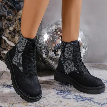 Ботинки; сезон Осень-Зима 2023; Модные женские туфли на платформе Большого размера 35-43; Обувь в готическом стиле; Botas De Mujer; обувь 