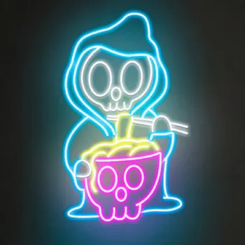 Высококачественная неоновая вывеска на Хэллоуин с рисунком Тыквы-призрака и черепа, неоновый свет, 12 В светодиодов, акриловая задняя панель, 6 мм световых полос