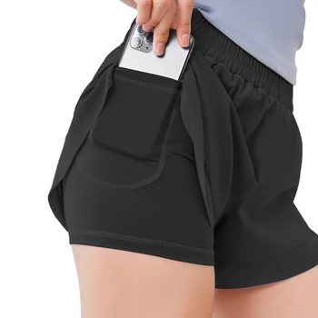 Женские шорты для бега 2 в 1, облегающие ягодицы, быстросохнущая искусственная юбка, короткие штаны для тренировок в тренажерном зале, шорты для йоги