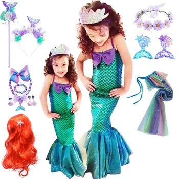 Платье принцессы Ариэль для вечеринок, летний фестиваль, купальник Русалочки, карнавальный костюм феи Ариэль, купальники без рукавов с бантом.