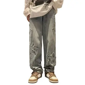 Мужские брюки в стиле пэчворк со звездами, Свободные, прямые, Широкие, Уличная одежда в стиле хип-хоп, Винтажные брюки с глубокой промежностью