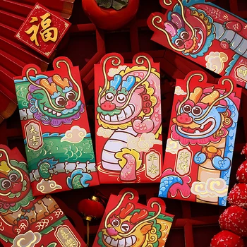 6шт 2024 Китайский Год Дракона Мультфильм Счастливый Красный Конверт Творческий Весенний Фестиваль Детские Подарочные Денежные Конверты Красный Пакет