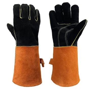 Кожаные перчатки для защиты от сварки, сверхпрочные черные сварочные рукавицы, перчатки из воловьей кожи для сварщиков, защитные принадлежности, рабочие перчатки