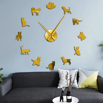 Симпатичные Гигантские настенные часы для собак и кошек, сделанные своими руками, Домашний декор, настенные художественные часы, Ветеринарные Бескаркасные Большие настенные часы, подарки для любителей животных ветеринару