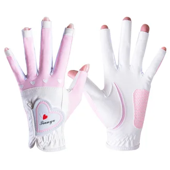 Женские перчатки для гольфа TTYGJ с открытыми пальцами, ладони с противоскользящими частицами, Левая и правая руки, Дышащая Спортивная велосипедная женская одежда для гольфа