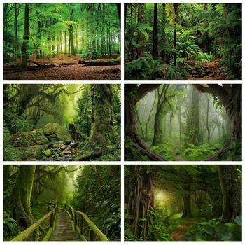 Фон Весеннего Зеленого леса, фон для фотосъемки в тропическом лесу, фон для кемпинга, приключения, фон для Дня рождения, Фотостудия