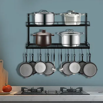 Кухонные Принадлежности Стеллаж для хранения кастрюль Настенные Кухонные принадлежности Подвесные Полки для посуды для специй