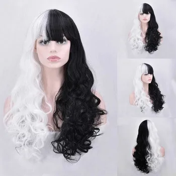 JOY & BEAUTY, длинный черно-белый волнистый парик, косплей, вечеринка, Повседневный синтетический парик для женщин из высокотемпературного волокна высокой плотности.