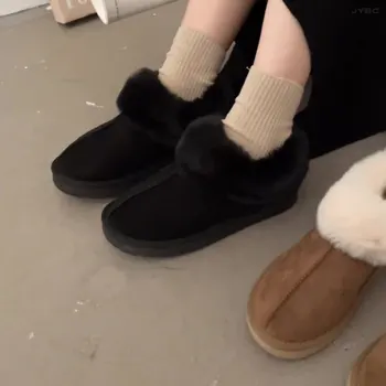 Зимние сапоги для женщин на плоском каблуке, роскошные дизайнерские ботинки-Женская зимняя обувь, Плюшевая обувь, мода 2023, резина, мех Лолиты, женская обувь Sha