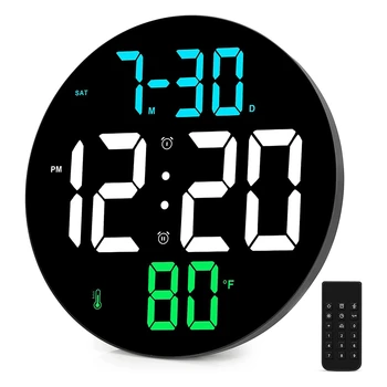 Цифровые настенные часы с большим дисплеем, 9-дюймовые большие цифровые часы с большим экраном, 4 уровня яркости, дистанционное управление, дата