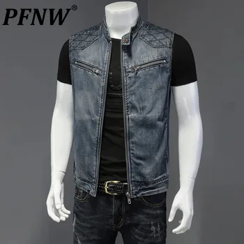 PFNW, корейский стиль, тонкий тренд, Старый повседневный жилет для мужчин, модный Новый жилет с V-образным вырезом, Красивые джинсы без рукавов, топы, жилет 12A3111