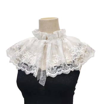 Викторианский воротник из гофрированного тюля, прозрачный воротник с лацканами для рубашки, блузки, Декоративная вышивка, накладной воротник.