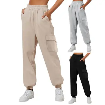 Женские брюки, удобные женские брюки-карго с эластичным поясом и множеством карманов для занятий спортом и отдыха, мягкие дышащие