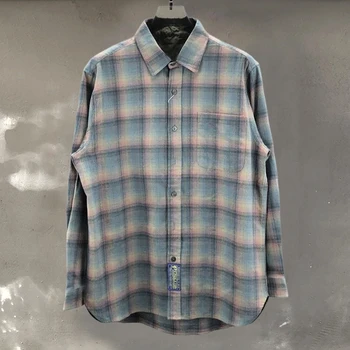 2023 Простые Сетчатые Контрастные Рубашки С Длинными Рукавами, Высококачественная Мужская Клетчатая Гавайская Рубашка Ropa Hombre, Повседневная Camisa Masculina