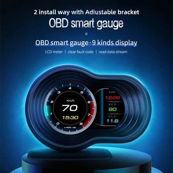 Автомобильный контрольный дисплей OBD Digital LCD Многофункциональная приборная панель Портативный измеритель скорости и пробега HUD высокой четкости