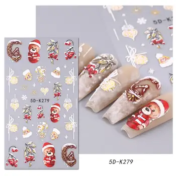 5D Блестящие Рождественские наклейки для ногтей, Праздничный дизайн фонаря в виде снежинки с медведем, Самоклеящееся украшение для ногтей