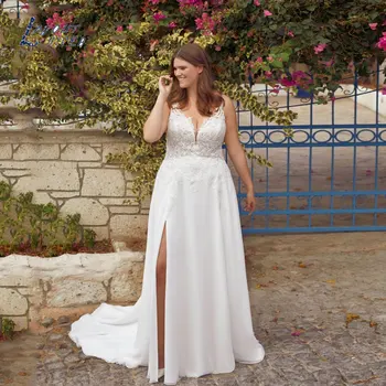 Красивое элегантное свадебное платье без рукавов с V-образным вырезом, сексуальные аппликации, платье невесты трапециевидной формы, шифоновое платье с разрезом, сшитое на заказ