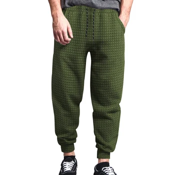 Повседневная мужская одежда Брюки со свободным карманом 2024, винтажные жаккардовые брюки с вафлями, весенние мужские спортивные брюки со средней талией на шнурке