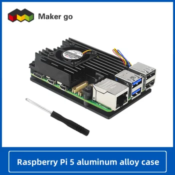 Корпус из алюминиевого сплава Raspberry Pi 5 с ШИМ-контролем температуры, рассеивающий тепло Вентилятор, Активный охлаждающий Защитный чехол