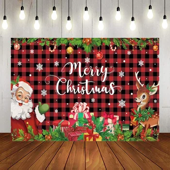 Рождественский фон Для фотосъемки Фон для фотосъемки Красный клетчатый Фон для Санта-Клауса Рождественская Праздничная вечеринка Новогодний баннер Декор