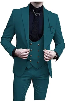 2023 Масляно-зеленый Свадебный мужской костюм для жениха Смокинги Slim Fit Для выпускного вечера Мужские костюмы на заказ из 3 частей Куртка Брюки Жилет Мужская одежда